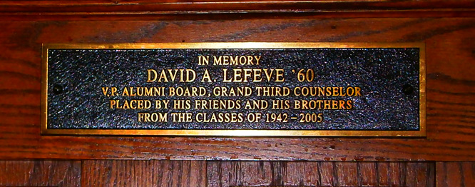 Plaque in the Memorial Room: In Memory of David Lefevre ’60